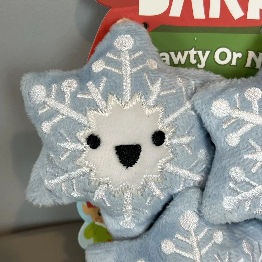 BARK Gnawty or Nice Winter Snowflakes Trio Christmas Dog Toy New Barkbox